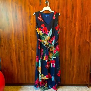 EUC APT. 9 high low tie waist blue and Hawaiian flowered dress